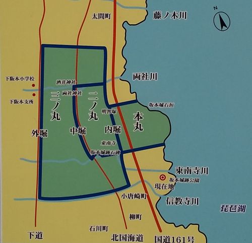 大津市教育委員会による「坂本城跡の縄張り復元図」